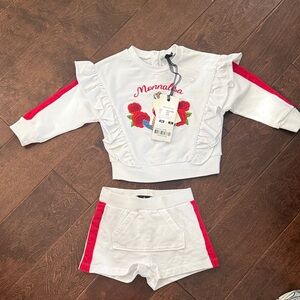 MonnaLisa White and Red Ruffle Set